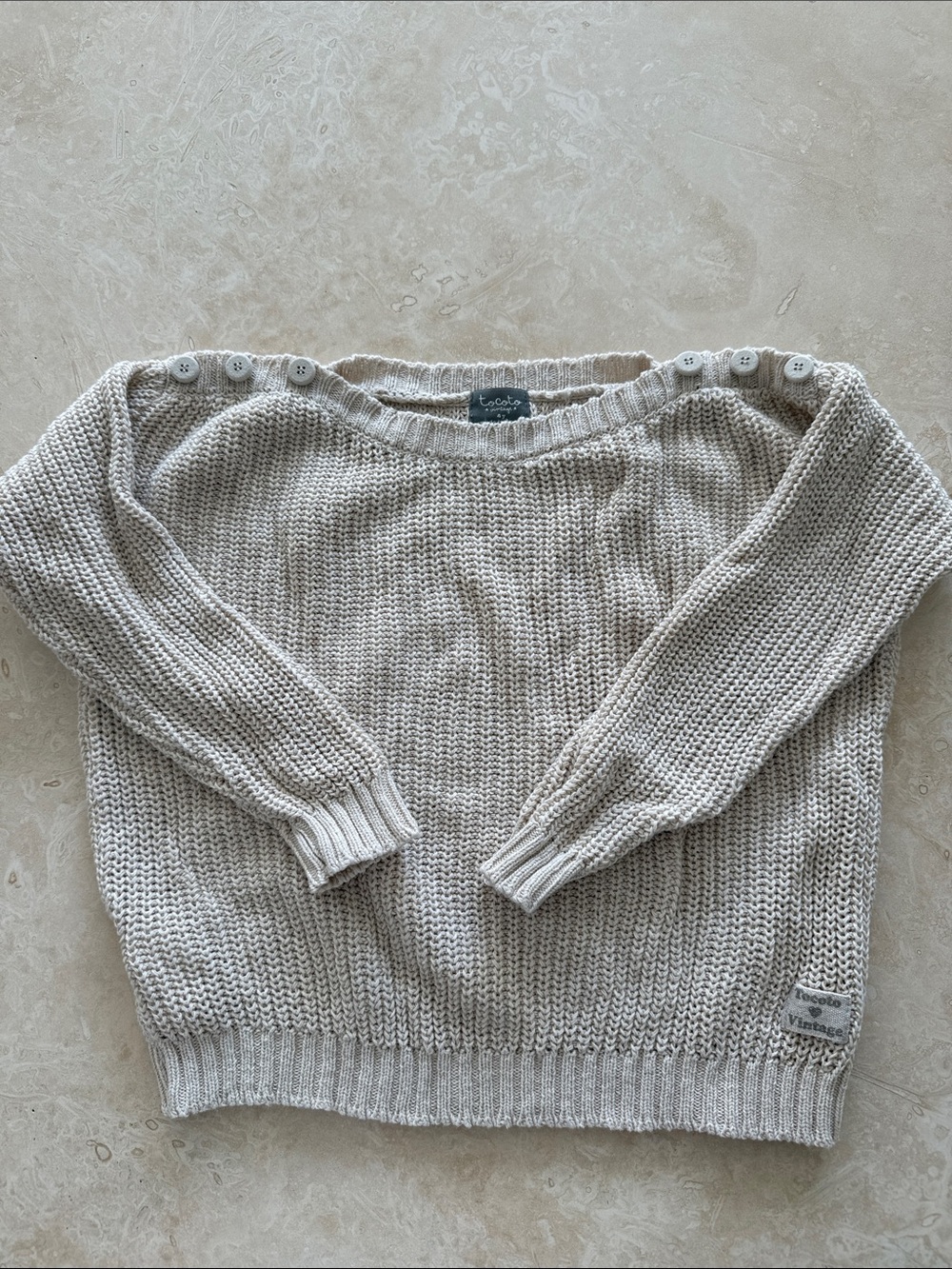 Tocoto Vintage sz 4 Neutral Cream Button-Shoulder boat neck Knit Sweater